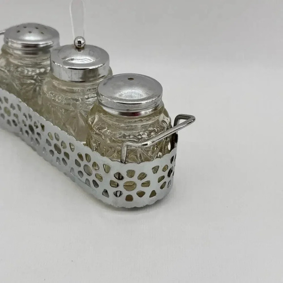 Vintage Salt, Pepper, & Mustard Jar Set In Basket Original Spoon Hong Kong - Picture 3 of 8